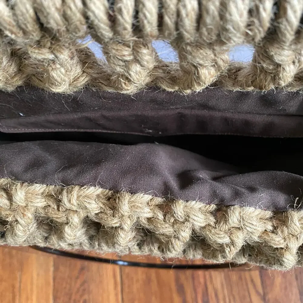Vintage Macrame Beige Woven Handbag With Bakelite Lucite Handles Handmade Boho